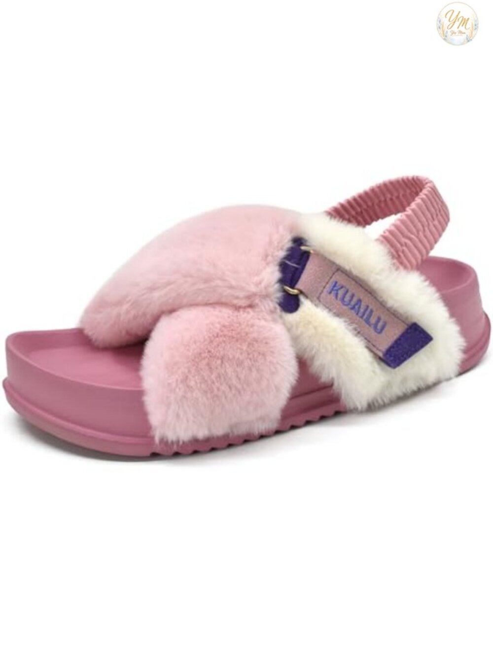 Women's Faux Fur Platform Slippers with Arch Support Open Toe